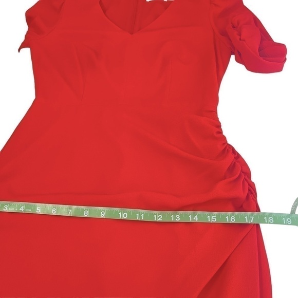 eliza J Red 3/4 Sleeve V-Neck Midi Dress Sz 4 - Picture 10 of 11